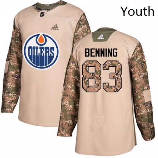 Youth Adidas Edmonton Oilers 83 Matt Benning Authentic Camo Veterans Day Practice NHL Jersey